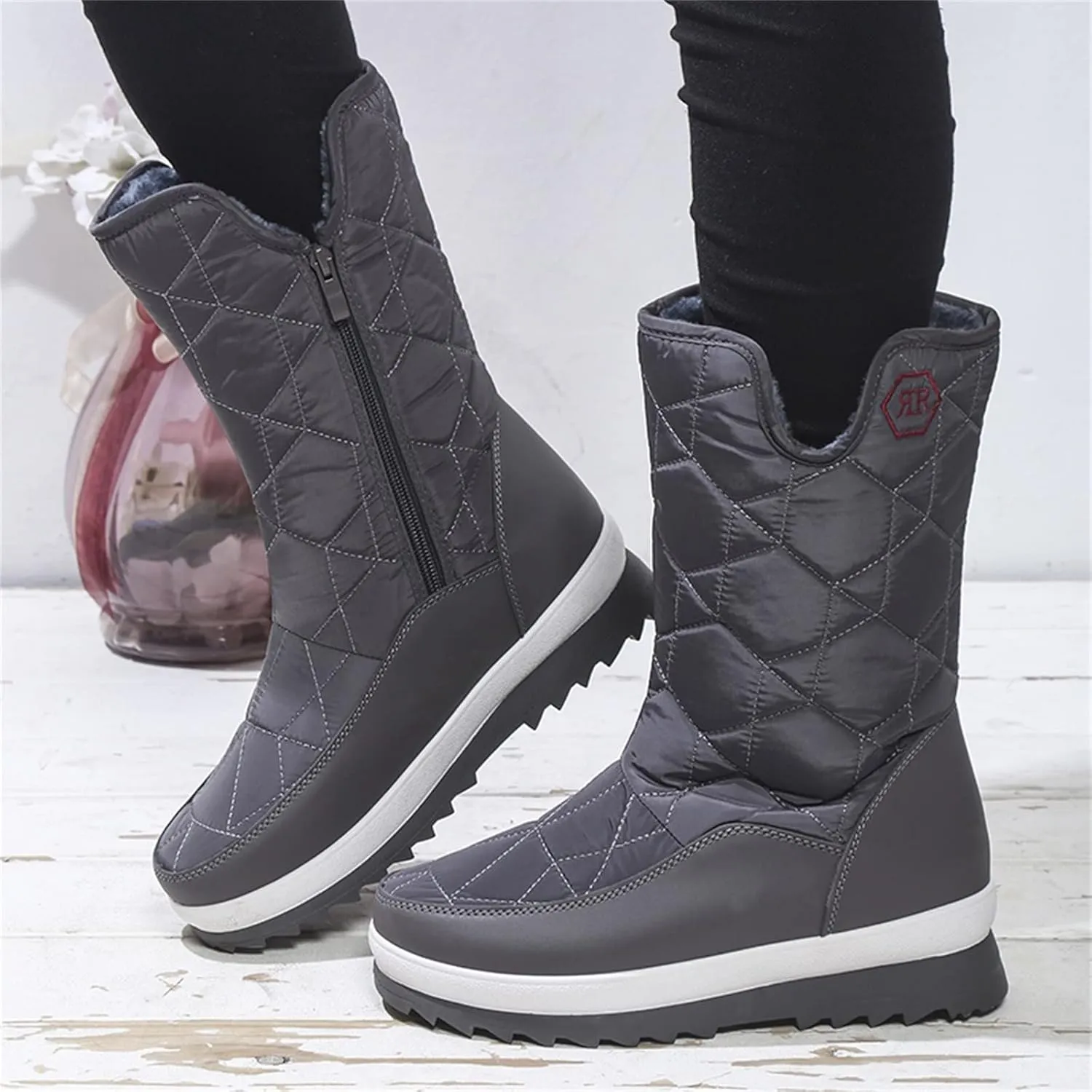 Snow Boots for Women Waterproof Non Slip Wide Womens Boots Winter Ankle Womens Wide Width Snow Boots with Zipper Boots for Snow Woman Winter Boot for Women Size 5.5
