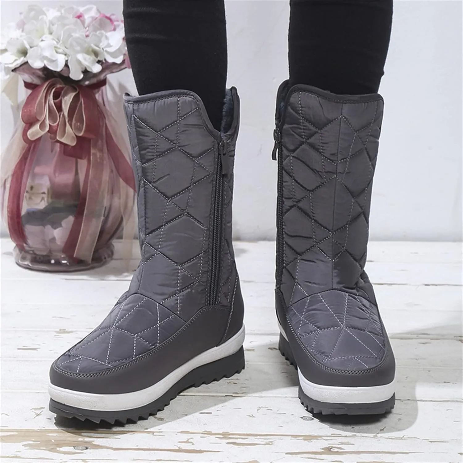 Snow Boots for Women Waterproof Non Slip Wide Womens Boots Winter Ankle Womens Wide Width Snow Boots with Zipper Boots for Snow Woman Winter Boot for Women Size 5.5