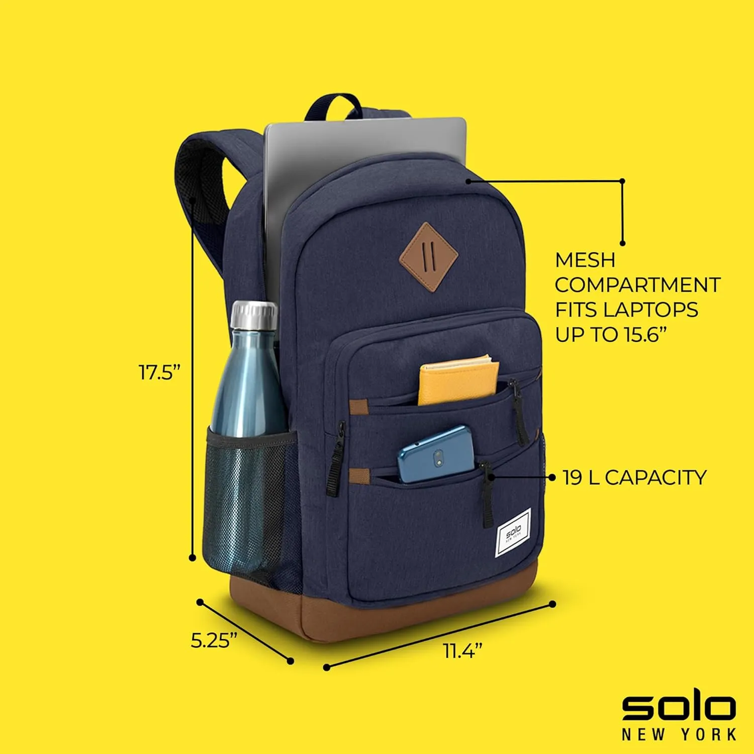 Solo New York Laptop Backpack for Women & Men -Carry On Bookbag for Travel & Work, Lightweight Bag, Side Mesh Pockets, Fits 15.6" Computer - Re:Fresh, Blue