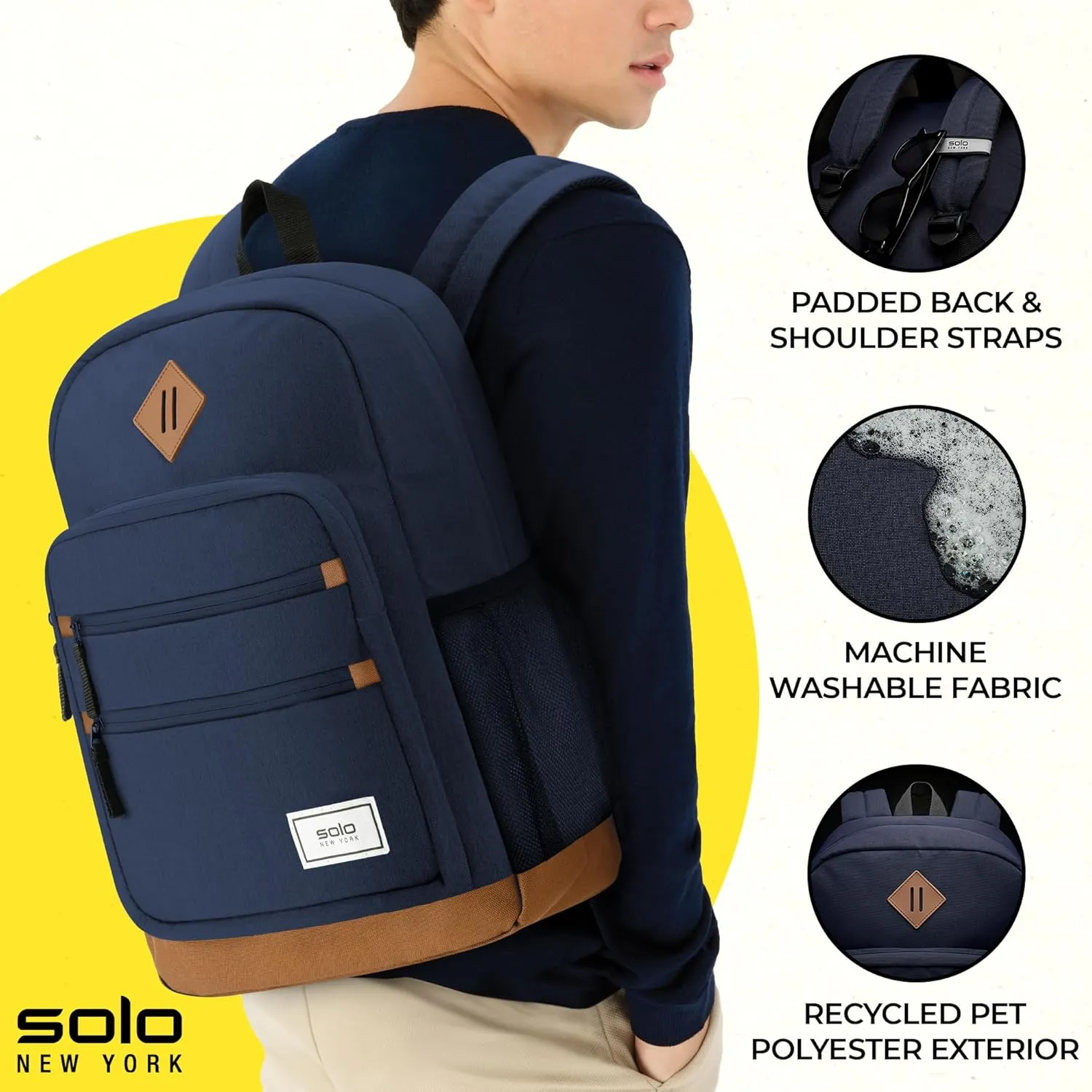 Solo New York Laptop Backpack for Women & Men -Carry On Bookbag for Travel & Work, Lightweight Bag, Side Mesh Pockets, Fits 15.6" Computer - Re:Fresh, Blue