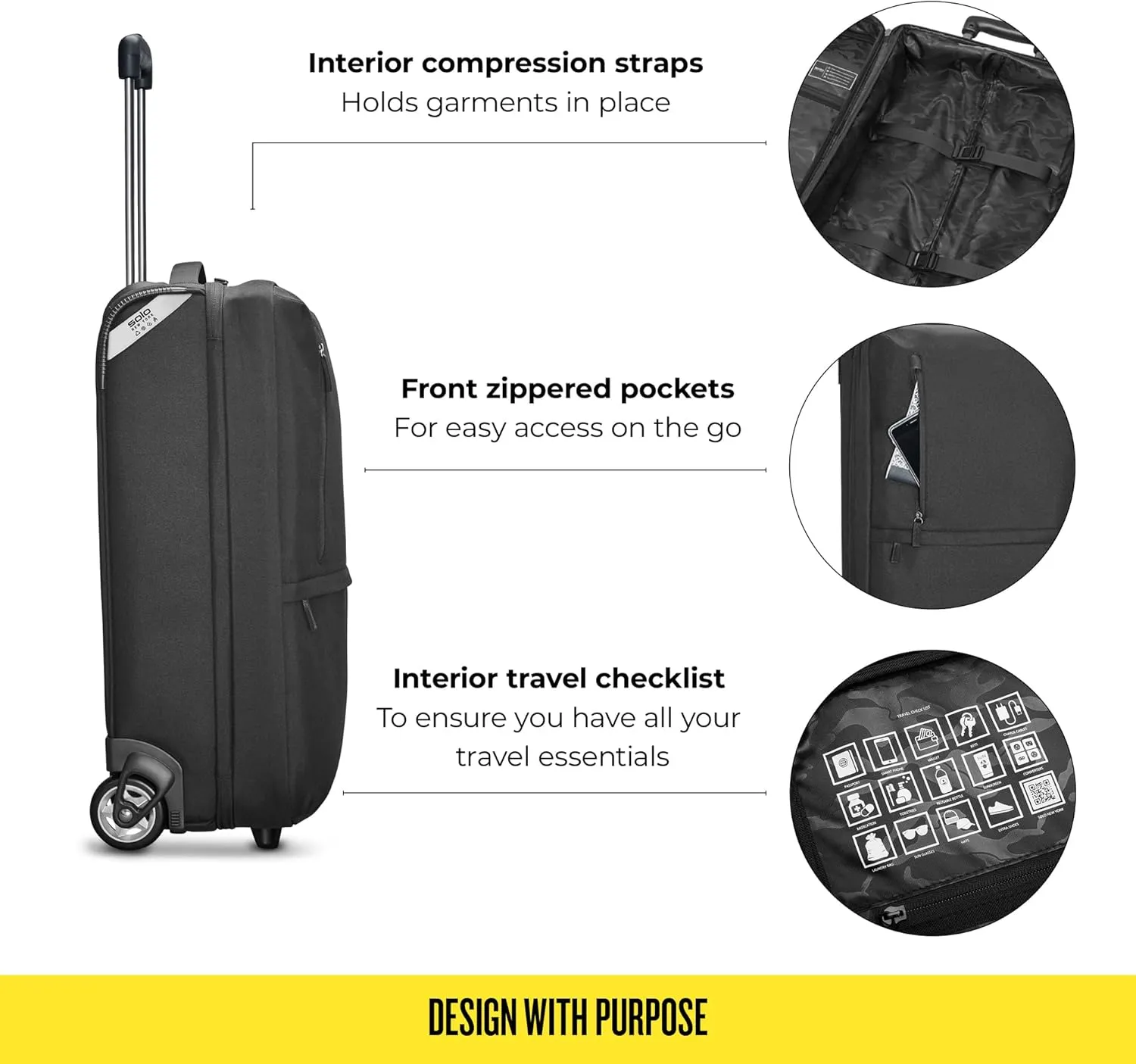 Solo New York Re:treat Carry-On 22" 2-Wheel Upright, Made from Recycled Materials, Black