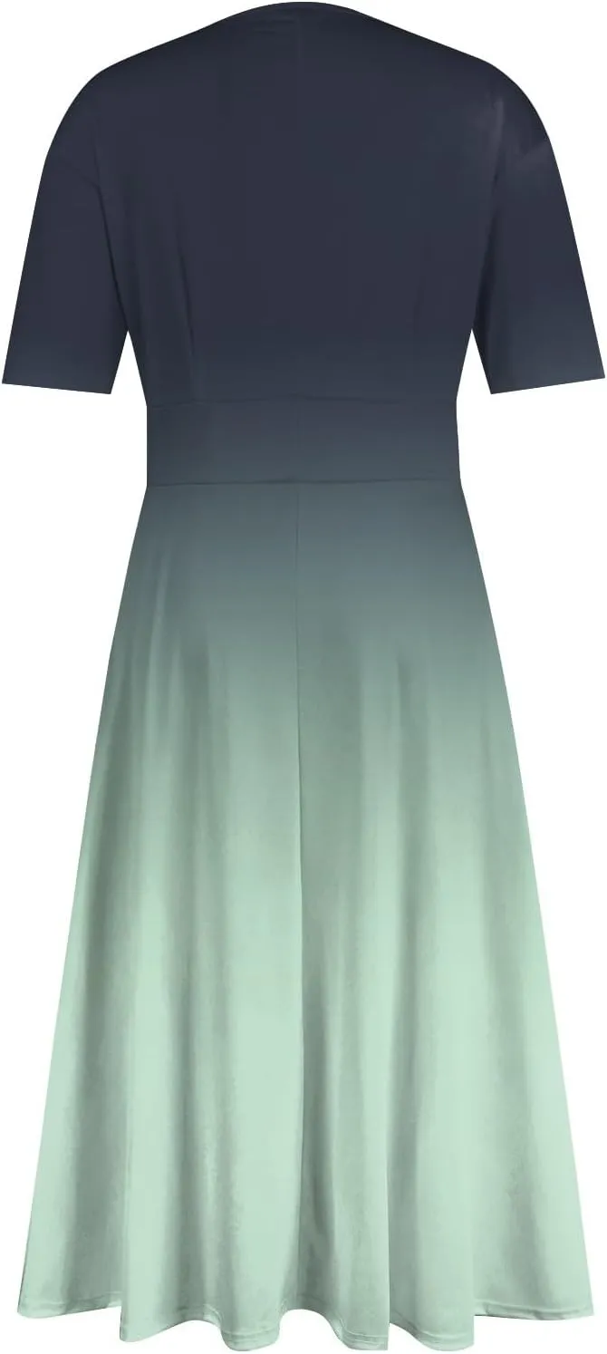 Spring Dresses for Women Short Sleeve Flowy Dresses Plus Size V Neck Casual Dresses Modest Elegant Cocktail Dresses