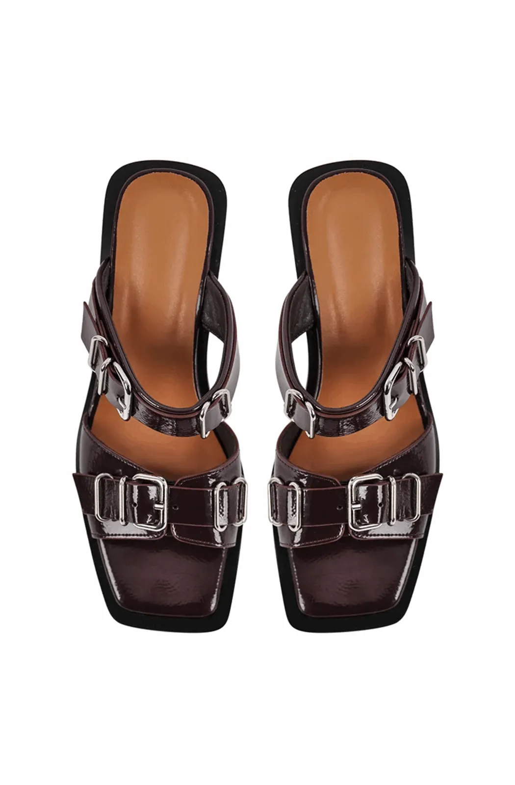 Square toe buckle chunky heeled sandals