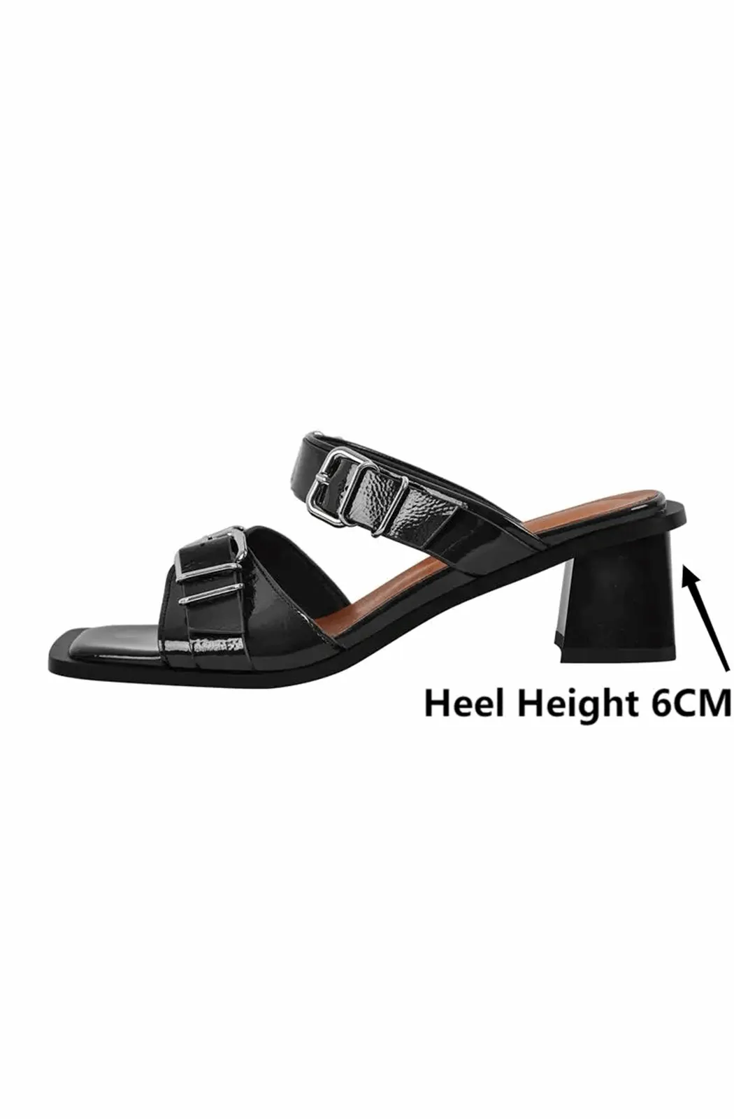 Square toe buckle chunky heeled sandals