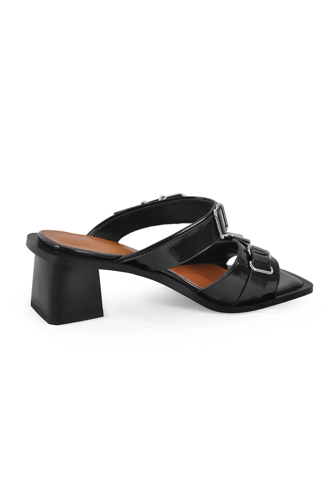 Square toe buckle chunky heeled sandals