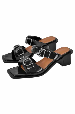 Square toe buckle chunky heeled sandals