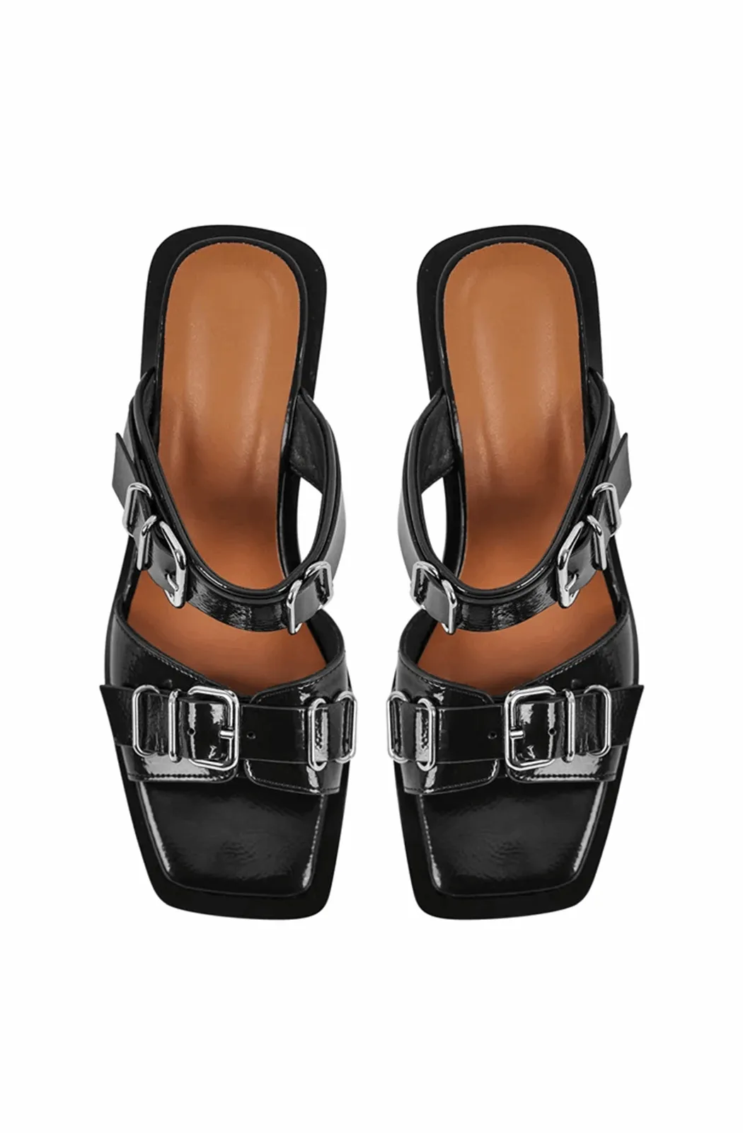 Square toe buckle chunky heeled sandals