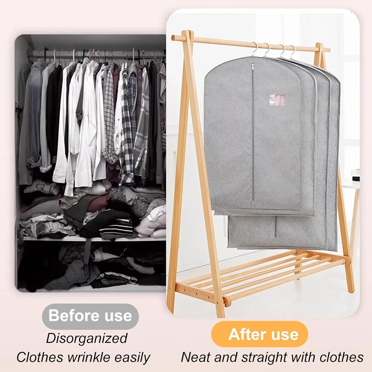 Suit Bags, Thickened Oxford Cloth Material, Hanging Garment Bag with Transparent Window, for Dresses, Coats, Shirts, Sweaters(Gray,58x130cm/23x51in)
