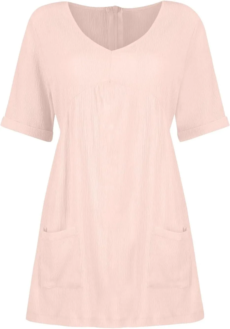 Summer Dress for Women 2024 Trendy Casual V-Neck Short Sleeve Solid Sundress Loose Flowy Beach Dress with Pockets