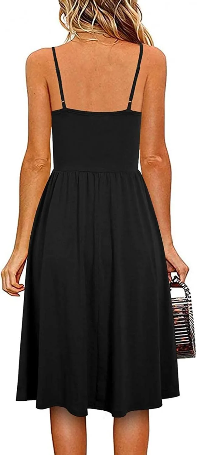Summer Dress for Women Ruched Flowy Sundress Casual Floral Beach Dresses Flattering A-Line Spaghetti Strap Midi Dress