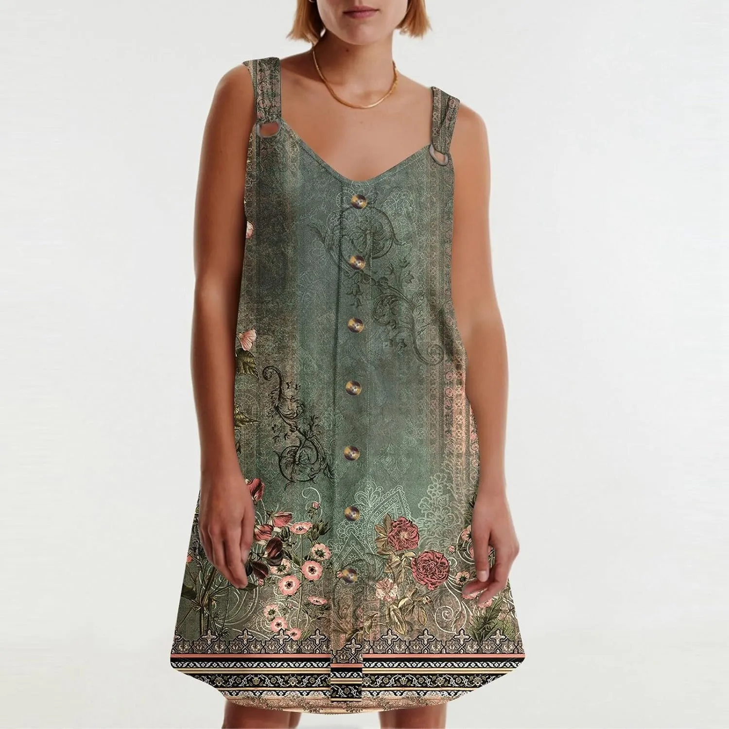 Summer Dress Sleeveless Floral Mini with Pockets Bohemian 2025 New Solid Color Cover Ups Casual Loose Sun Dresses
