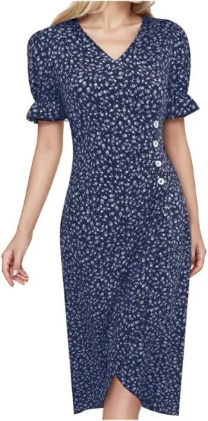 Summer Dresses for Women 2024 Short Sleeve V Neck Wrap Dress Casual Midi Sundresses Sleeve Ruffle Dress Casual Mini Dresses