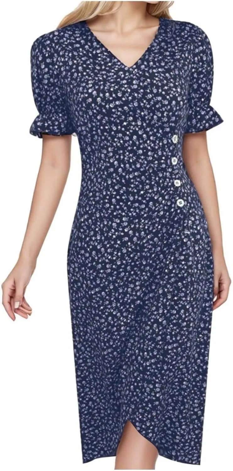 Summer Dresses for Women 2024 Short Sleeve V Neck Wrap Dress Casual Midi Sundresses Sleeve Ruffle Dress Casual Mini Dresses