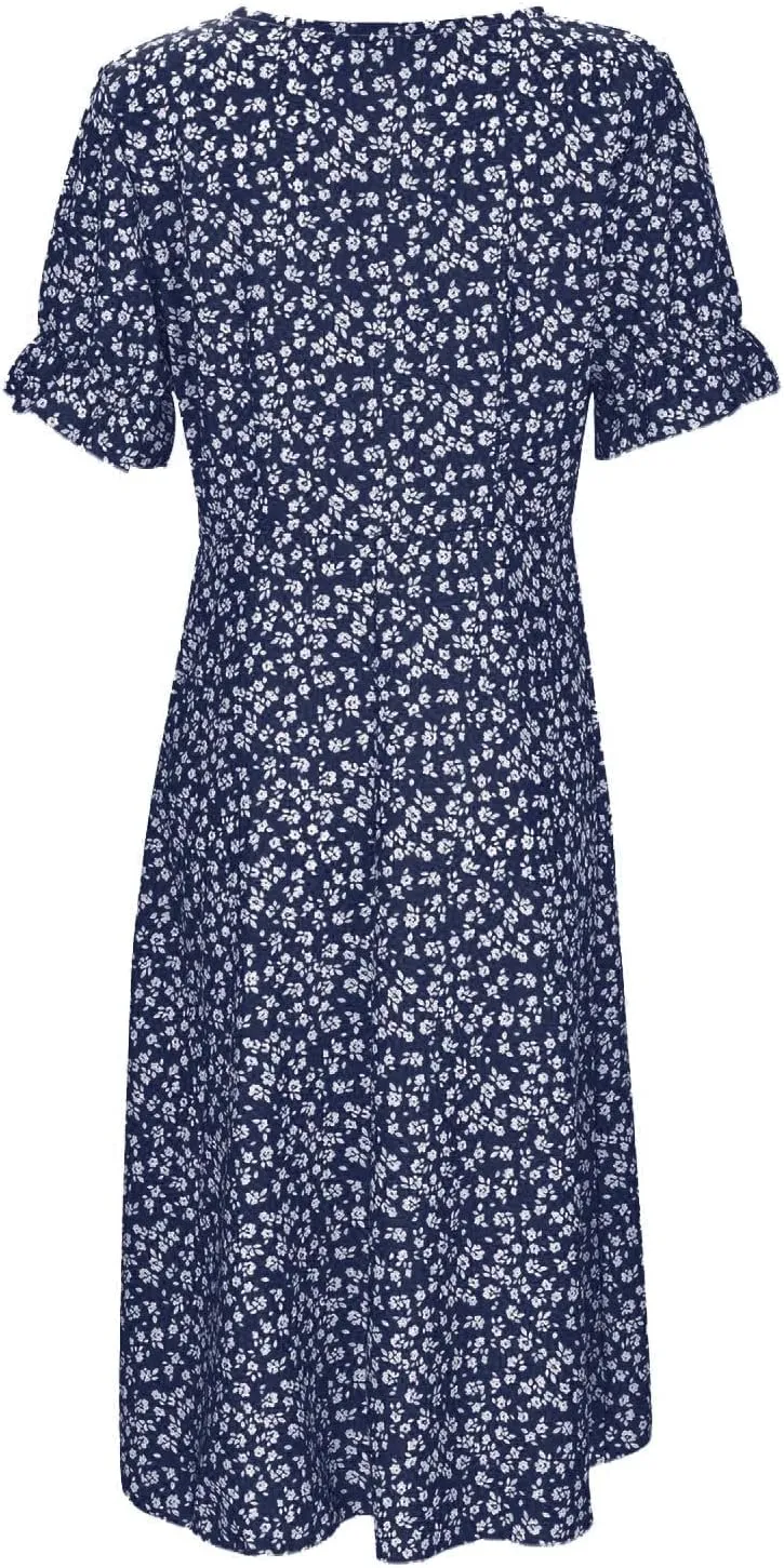 Summer Dresses for Women 2024 Short Sleeve V Neck Wrap Dress Casual Midi Sundresses Sleeve Ruffle Dress Casual Mini Dresses