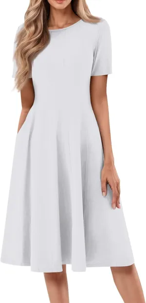 Summer Dresses for Women 2025 Beach Vacation Spring Clothes Short Sleeve Round Neck Fashion Midi Dress