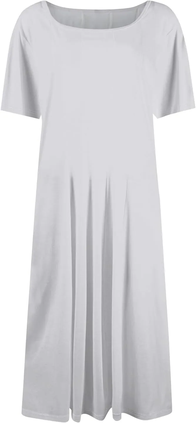 Summer Dresses for Women 2025 Beach Vacation Spring Clothes Short Sleeve Round Neck Fashion Midi Dress