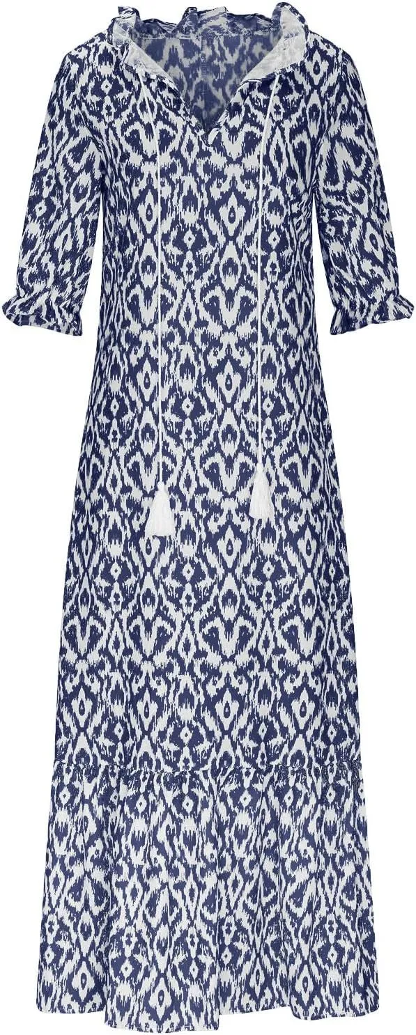Summer Dresses for Women 2025 Floral Half Sleeve V Neck Maxi Dress Flowy Boho Beach Dresses Vacation Long Casual Dress