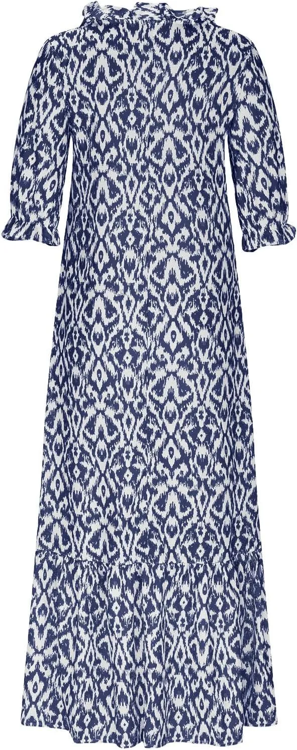 Summer Dresses for Women 2025 Floral Half Sleeve V Neck Maxi Dress Flowy Boho Beach Dresses Vacation Long Casual Dress