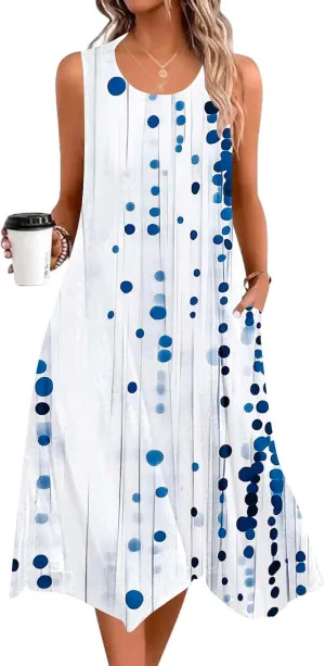 Summer Dresses for Women 2025 Sleeveless Floral Midi Dress Casual Tank Dress Loose Flowy Beach Dress with Pockets