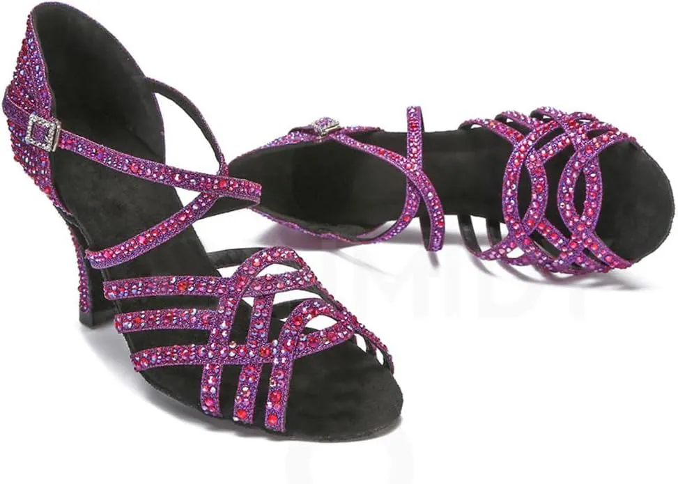 Summer Indoor soft sole Dancing Shoes 5.5cm/7.5cm heel Women's Peep Toe Cross Strap Glitter Rhinestones Social Tango Bachata Ballroom Salsa Latin Modern Dance Shoes Wedding Party Prom Sandals,34-43 EU