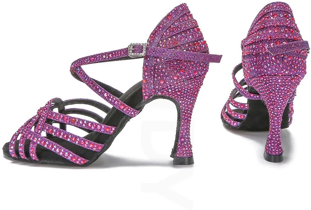 Summer Indoor soft sole Dancing Shoes 5.5cm/7.5cm heel Women's Peep Toe Cross Strap Glitter Rhinestones Social Tango Bachata Ballroom Salsa Latin Modern Dance Shoes Wedding Party Prom Sandals,34-43 EU