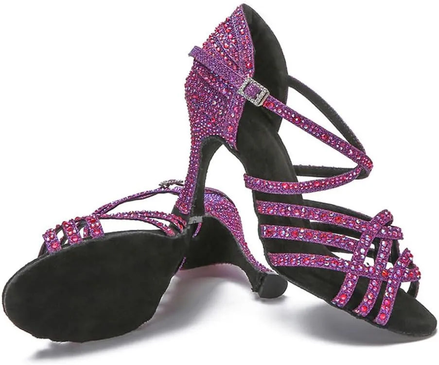 Summer Indoor soft sole Dancing Shoes 5.5cm/7.5cm heel Women's Peep Toe Cross Strap Glitter Rhinestones Social Tango Bachata Ballroom Salsa Latin Modern Dance Shoes Wedding Party Prom Sandals,34-43 EU