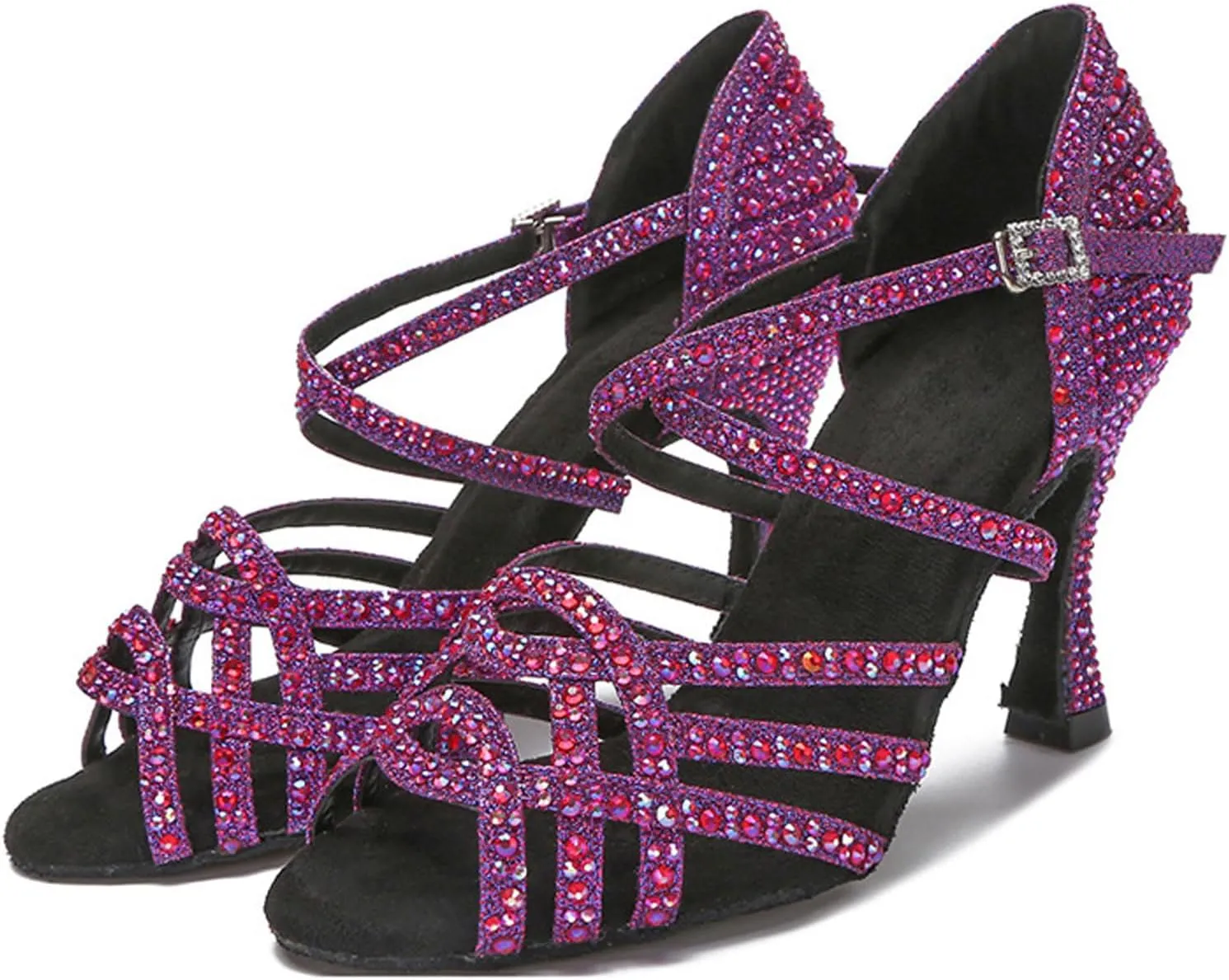 Summer Indoor soft sole Dancing Shoes 5.5cm/7.5cm heel Women's Peep Toe Cross Strap Glitter Rhinestones Social Tango Bachata Ballroom Salsa Latin Modern Dance Shoes Wedding Party Prom Sandals,34-43 EU