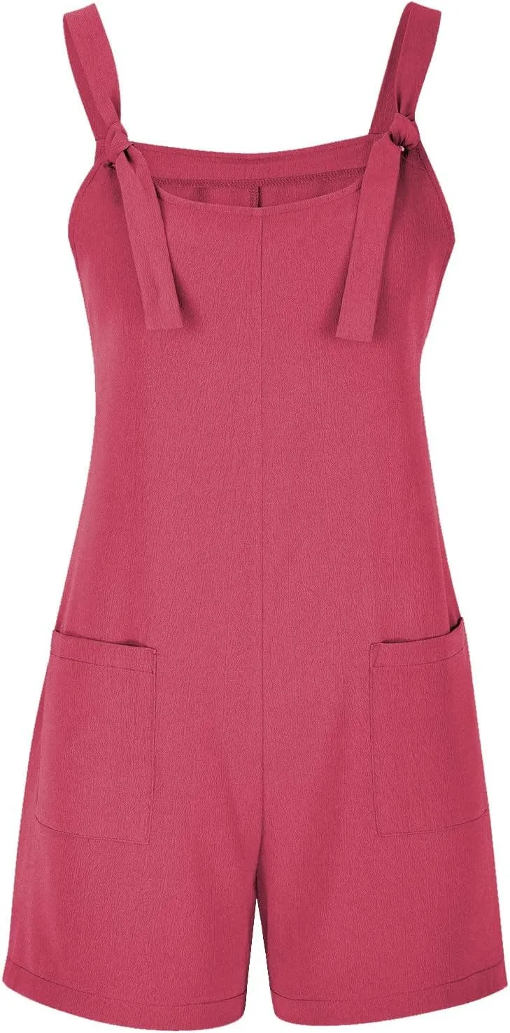 Summer Rompers for Women 2025 Casual Loose Short Overalls Adjustable Shoulder Straps Shorts Overall with Pockets
