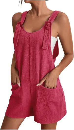 Summer Rompers for Women 2025 Casual Loose Short Overalls Adjustable Shoulder Straps Shorts Overall with Pockets