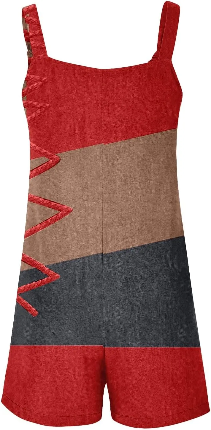 Summer Rompers for Women 2025 Casual Loose Short Overalls Adjustable Shoulder Straps Shorts Overall with Pockets