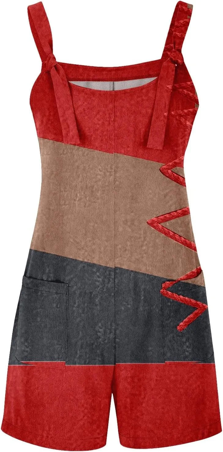 Summer Rompers for Women 2025 Casual Loose Short Overalls Adjustable Shoulder Straps Shorts Overall with Pockets