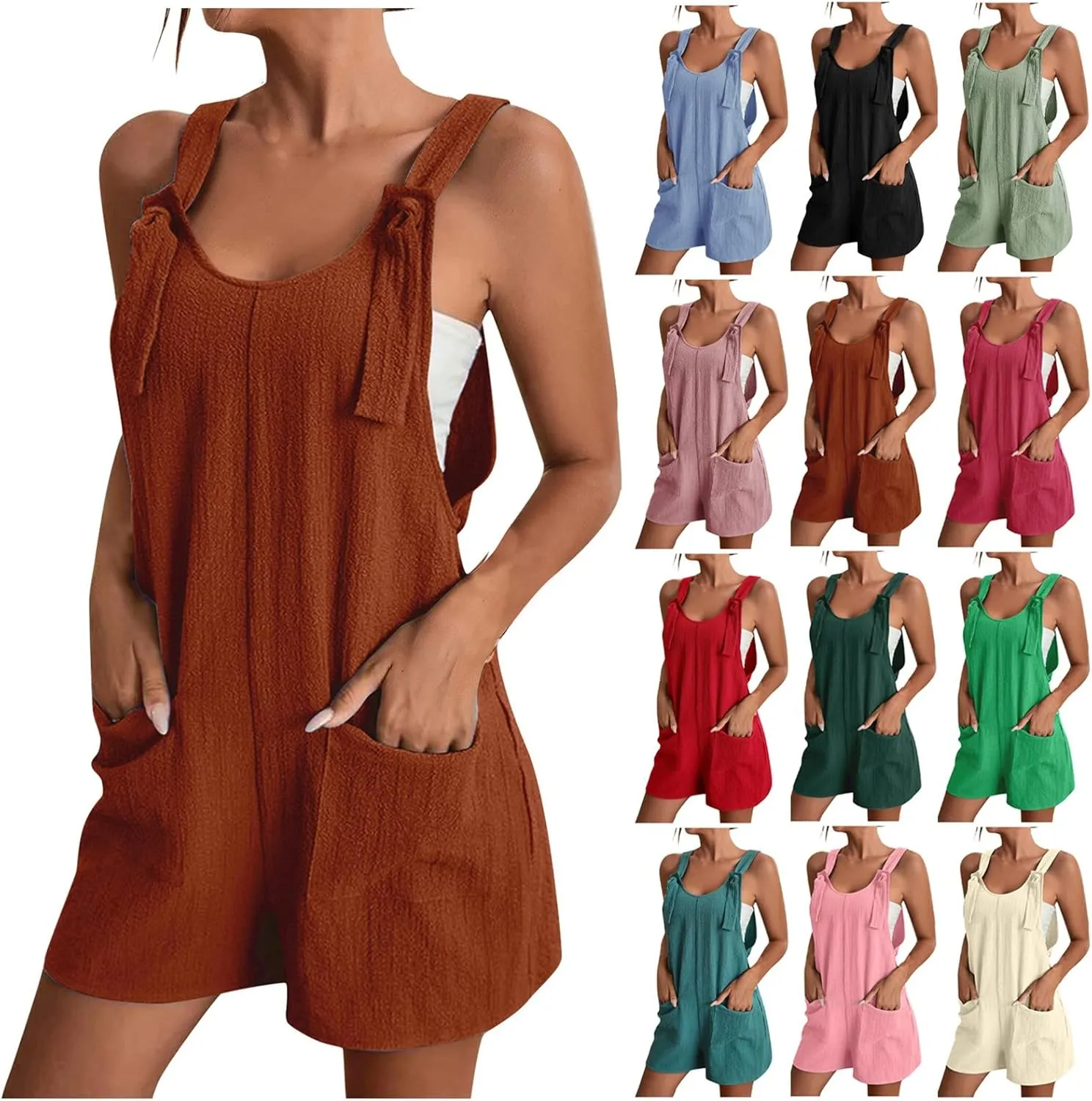 Summer Rompers for Women 2025 Casual Loose Short Overalls Adjustable Shoulder Straps Shorts Overall with Pockets
