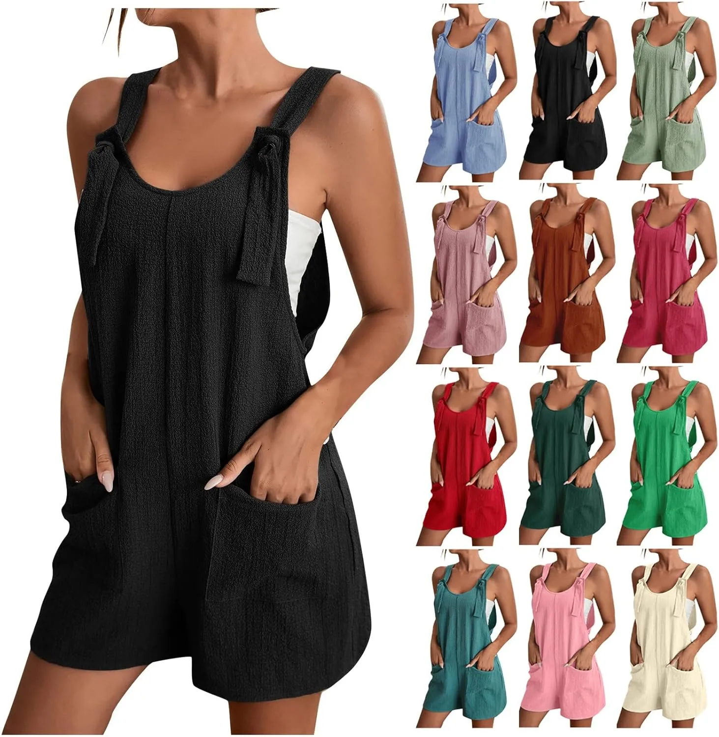 Summer Rompers for Women 2025 Casual Loose Short Overalls Adjustable Shoulder Straps Shorts Overall with Pockets