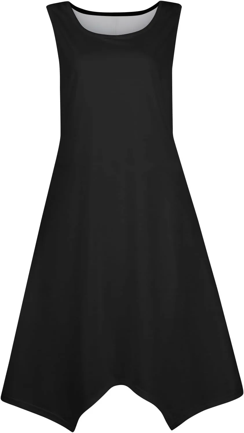 Sun Dresses for Women 2025 Vacation Summer Midi Sleeveless Irregular Hem Dress U-Neck Dresses A Line with Pockets