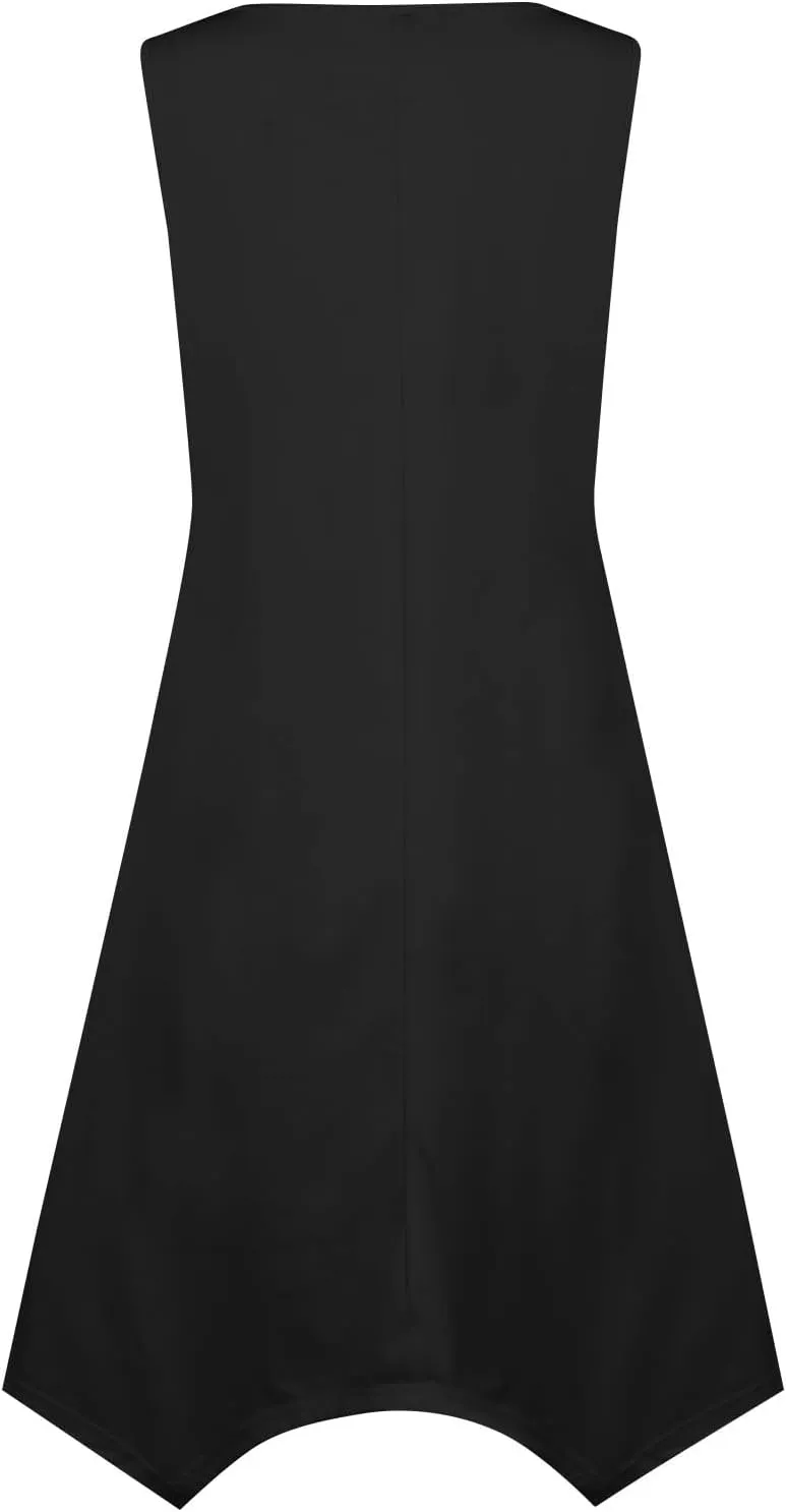 Sun Dresses for Women 2025 Vacation Summer Midi Sleeveless Irregular Hem Dress U-Neck Dresses A Line with Pockets
