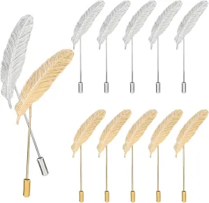SUPERFINDINGS 12Pcs 2 Colors Feather Brooch Pin Lapel Vintage Leaves Brooch Badge Men Metal Alloy Brooch Pin Shirt Studs Men's Accessories for Men Women Wedding Formal Occasions