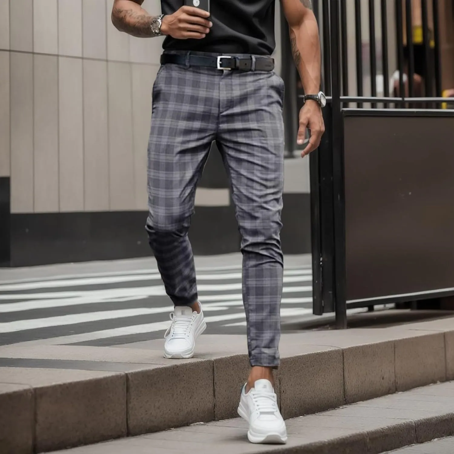 Sweat Pants Pack Joggers Mens Casual Pants Men's Fashion Stretch Pants Slim Fit Plaid Pants Business Chino Pants Golf Pants