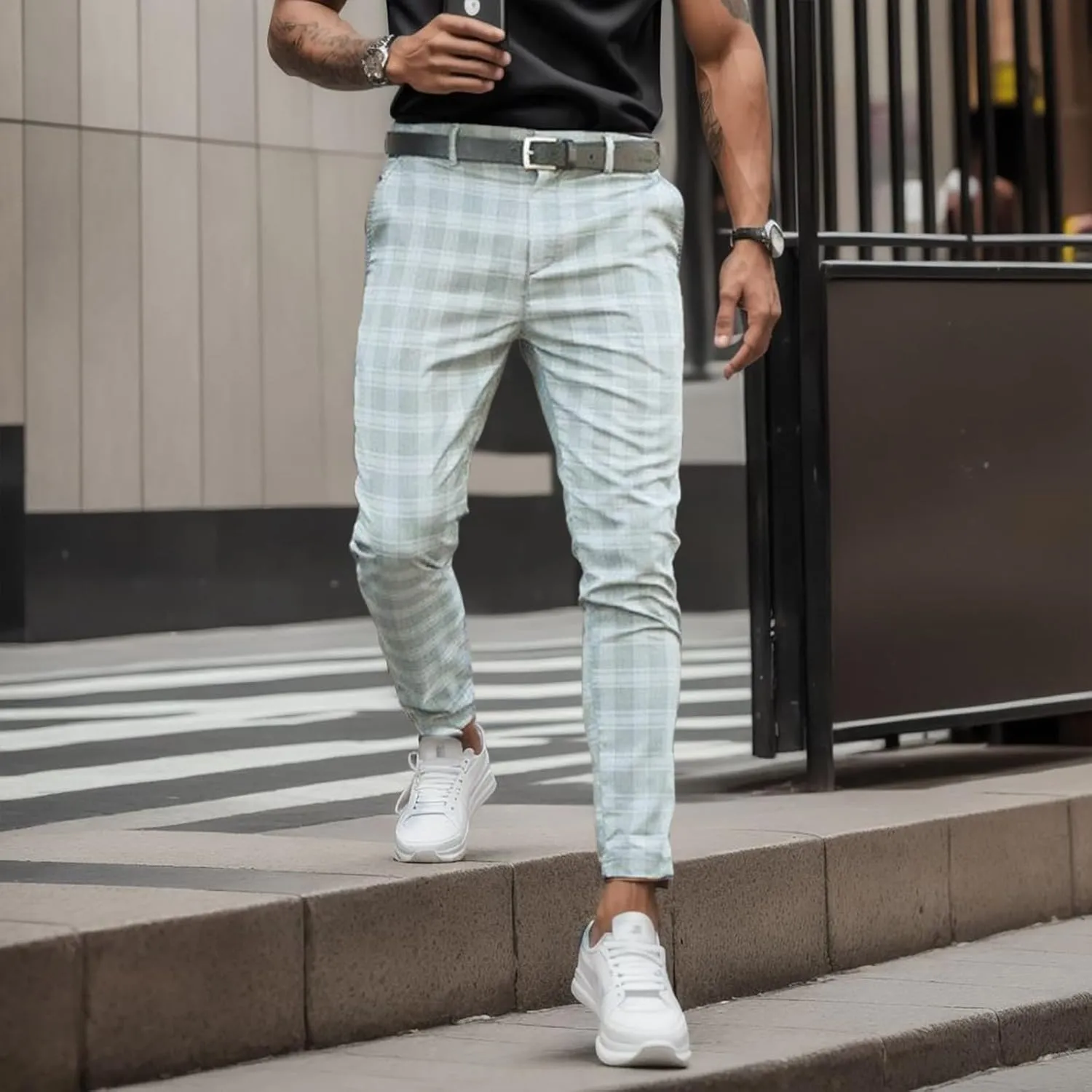 Sweat Pants Pack Joggers Mens Casual Pants Men's Fashion Stretch Pants Slim Fit Plaid Pants Business Chino Pants Golf Pants