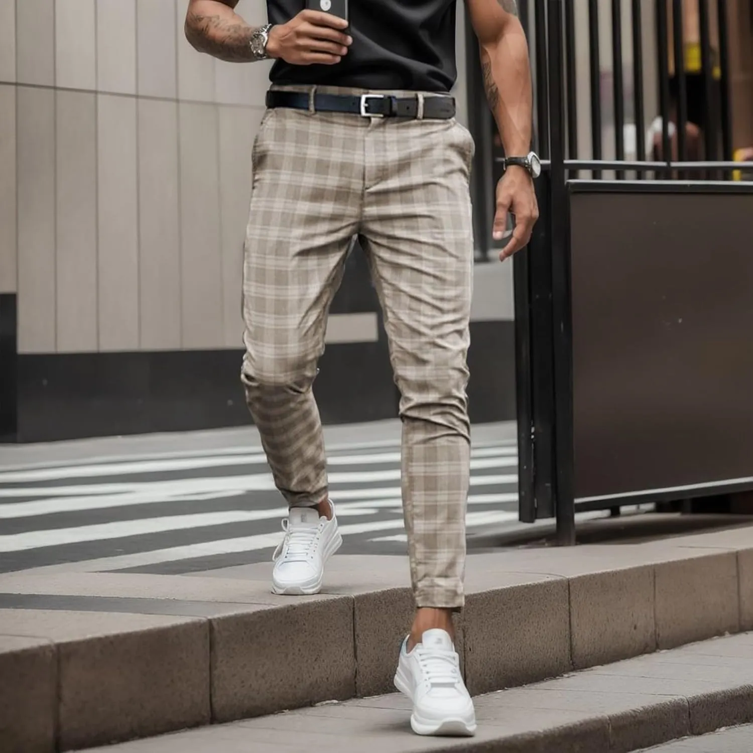 Sweat Pants Pack Joggers Mens Casual Pants Men's Fashion Stretch Pants Slim Fit Plaid Pants Business Chino Pants Golf Pants