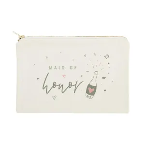 The Cotton & Canvas Co. Champagne Celebration Maid of Honor Wedding Cosmetic Bag, Bridal Party Gift and Travel Make Up Pouch