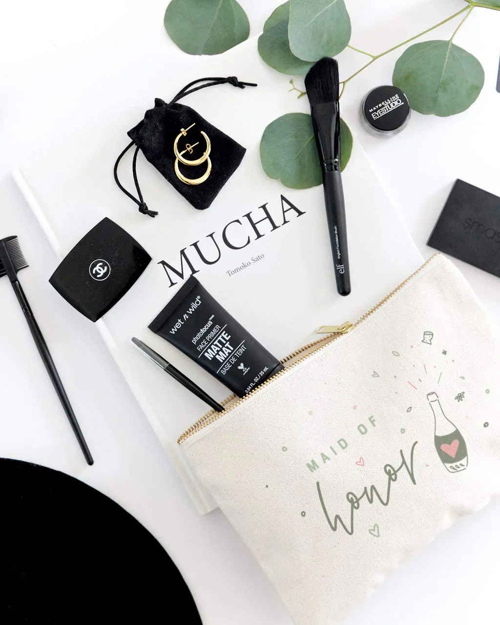 The Cotton & Canvas Co. Champagne Celebration Maid of Honor Wedding Cosmetic Bag, Bridal Party Gift and Travel Make Up Pouch