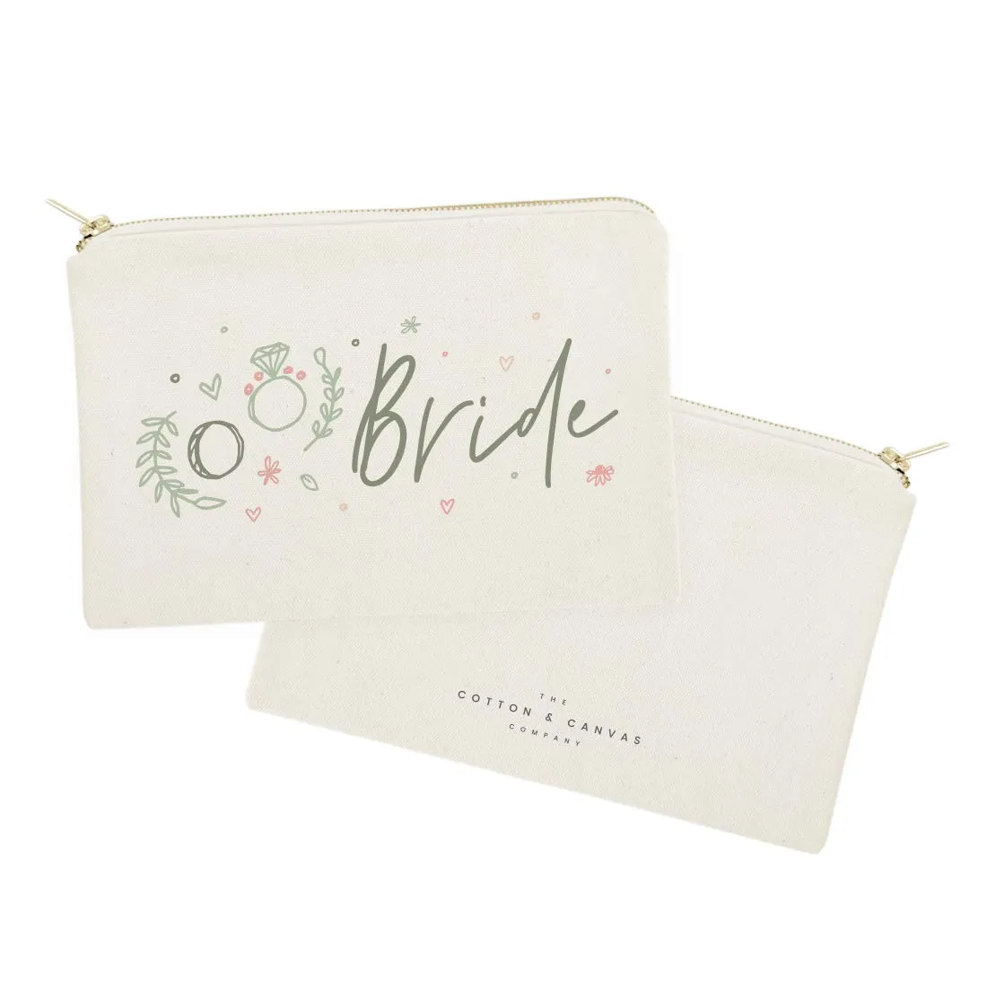 The Cotton & Canvas Co. Floral Bride Wedding Cosmetic Bag, Bridal Party Gift and Travel Make Up Pouch