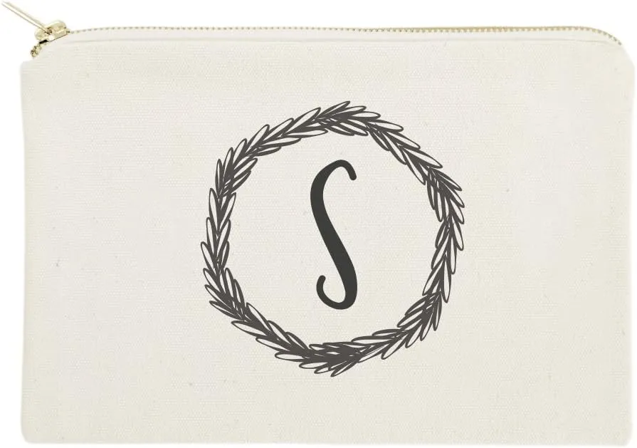 The Cotton & Canvas Co. Personalized Monogram with Wreath Cosmetic Bag and Travel Makeup Pouch