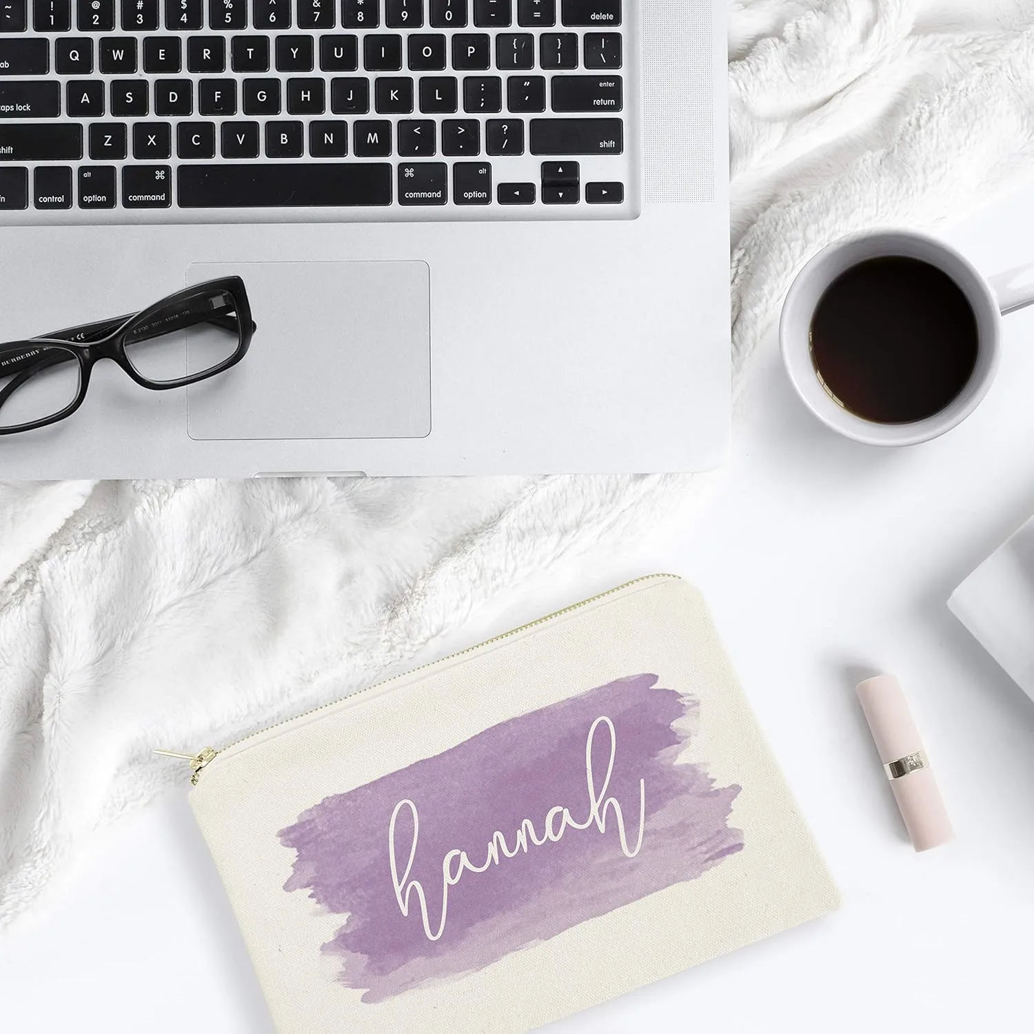 The Cotton & Canvas Co. Personalized Name Purple Watercolor Cosmetic Bag and Travel Make Up Pouch