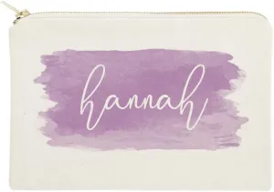 The Cotton & Canvas Co. Personalized Name Purple Watercolor Cosmetic Bag and Travel Make Up Pouch