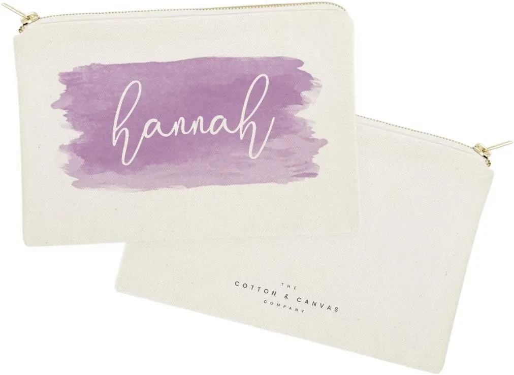 The Cotton & Canvas Co. Personalized Name Purple Watercolor Cosmetic Bag and Travel Make Up Pouch