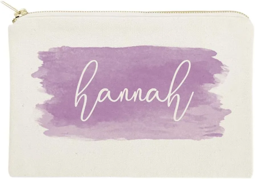 The Cotton & Canvas Co. Personalized Name Purple Watercolor Cosmetic Bag and Travel Make Up Pouch