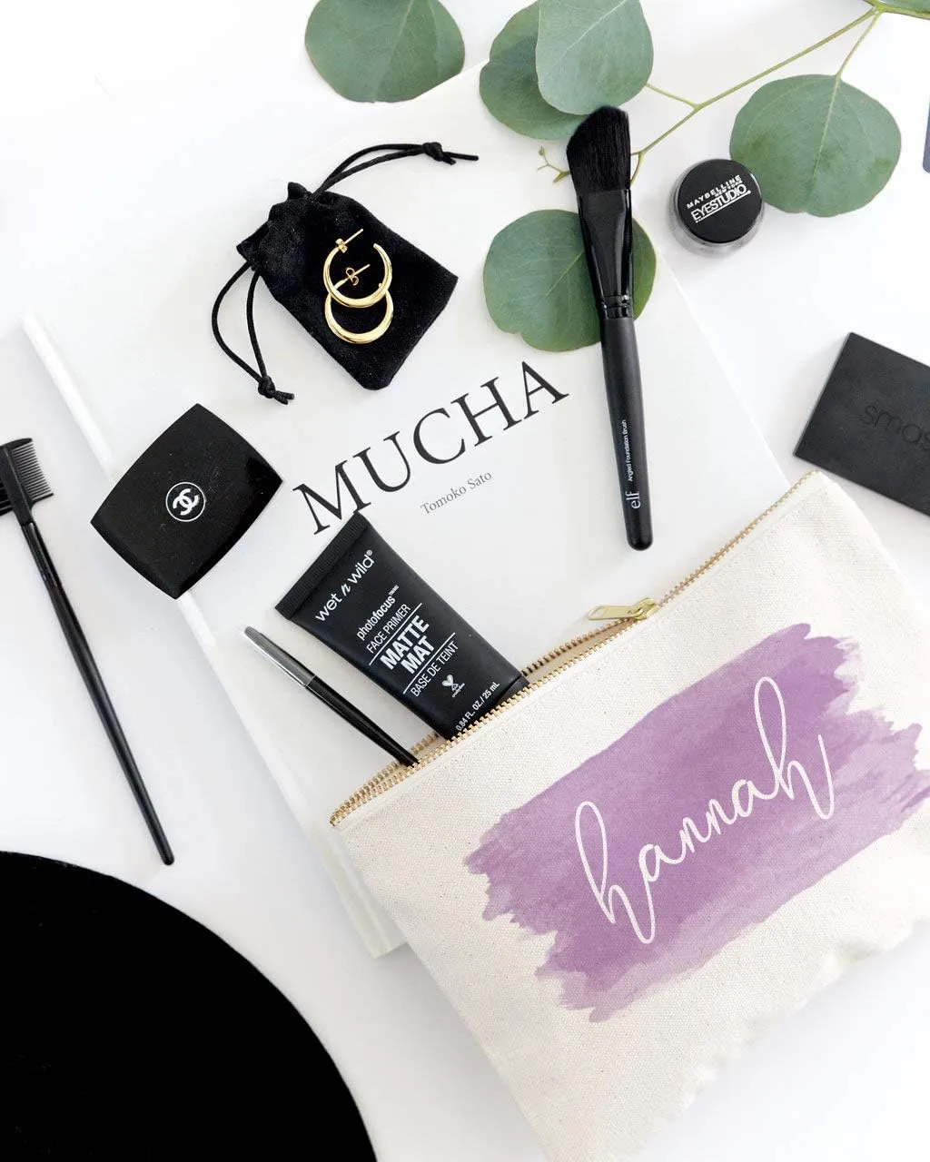 The Cotton & Canvas Co. Personalized Name Purple Watercolor Cosmetic Bag and Travel Make Up Pouch