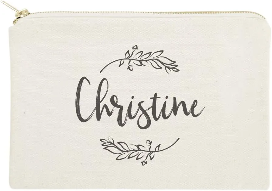 The Cotton & Canvas Co. Personalized Name with Vine Cosmetic Bag and Travel Make Up Pouch