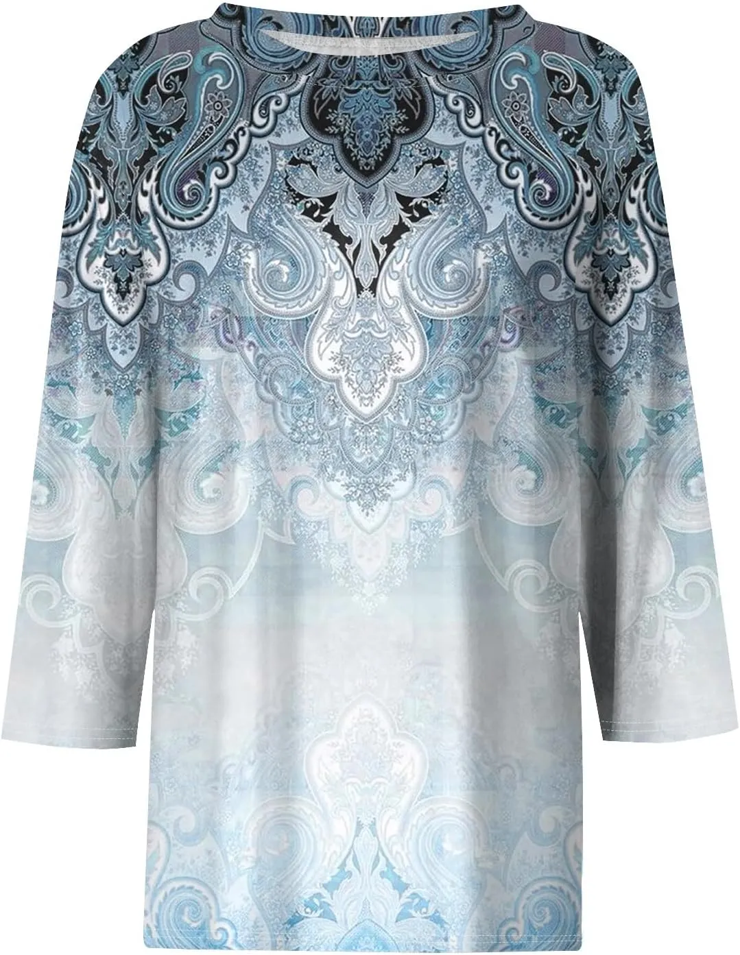 Tops for Women 3/4 Length Sleeve Crewneck Shirts 2024 Fall Casual Loose Fit Printed Blouse Cute Graphic Basic Tees